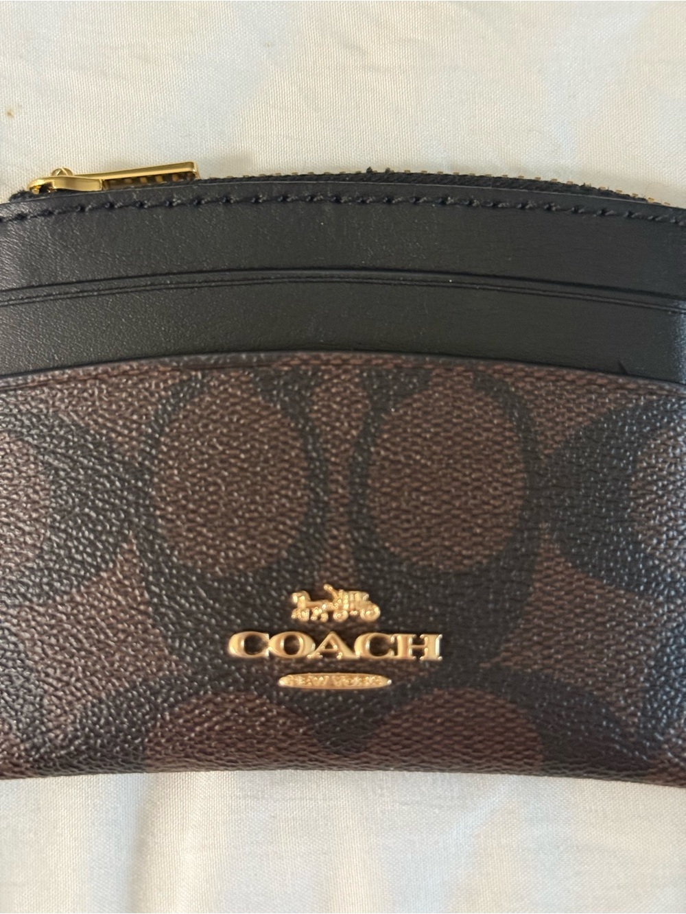 COACH Brown & Black Signature Card Holder with Gold Hardware